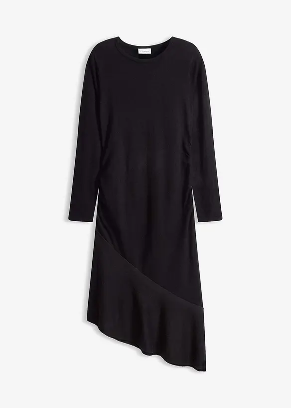 Strickkleid mit asymmetrischem Saum aus Baumwolle und Kaschmir in schwarz von vorne - bonprix Strickkleid mit asymmetrischem Saum aus Baumwolle und Kaschmir in schwarz von vorne - bonprix