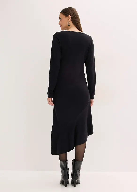 Strickkleid mit asymmetrischem Saum aus Baumwolle und Kaschmir in schwarz von hinten (Totalaufnahme) - bonprix Strickkleid mit asymmetrischem Saum aus Baumwolle und Kaschmir in schwarz von hinten (Totalaufnahme) - bonprix