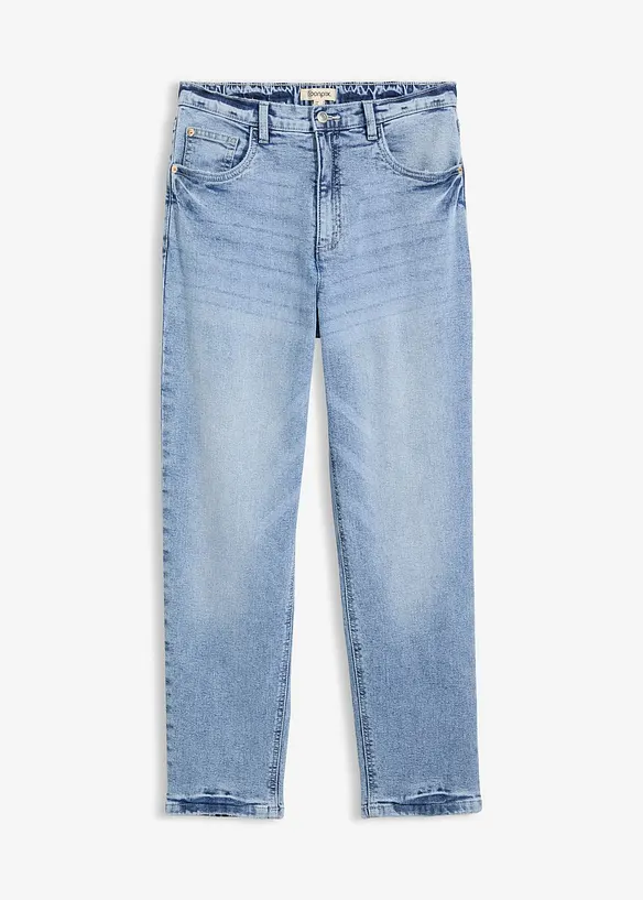 Mom Jeans High Waist, cropped in blau von vorne - bonprix