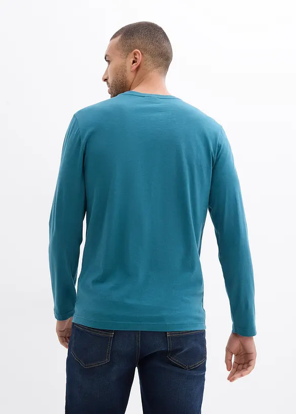 Langarm-Henleyshirt aus reiner Bio-Baumwolle (2er Pack) in petrol von hinten (im Anschnitt) - bonprix