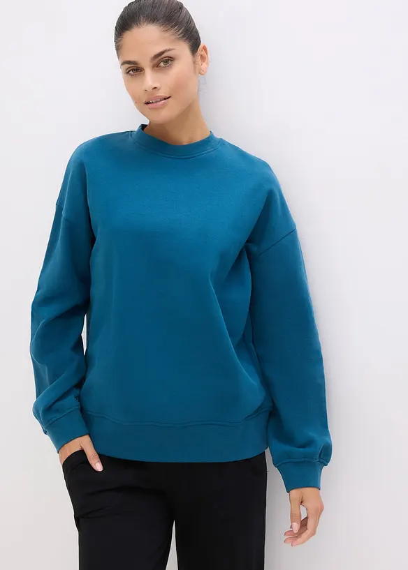 Oversize-Sweatshirt aus reiner Baumwolle in petrol von vorne (im Anschnitt) - bonprix Oversize-Sweatshirt aus reiner Baumwolle in petrol von vorne (im Anschnitt) - bonprix