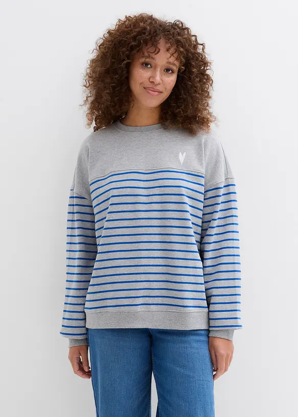 Oversize-Sweatshirt aus Baumwollmix in grau von vorne (im Anschnitt) - bonprix