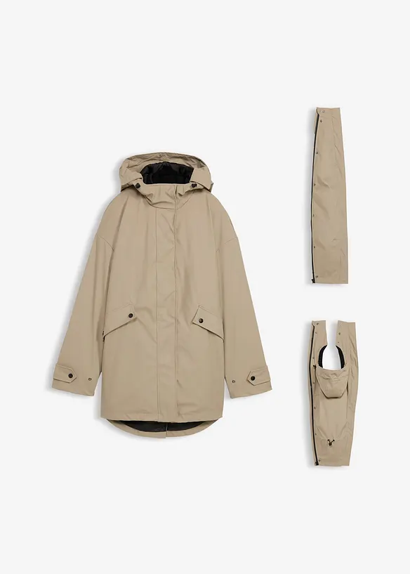 6-in-1 wasserabweisende Umstandsjacke mit Trageeinsatz und herausnehmbarer Fleecejacke in braun von vorne - bonprix