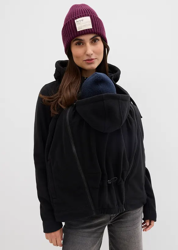 4-in-1 Fleecejacke mit Babyeinsatz und Vorder- und Rückentragefunktion in schwarz von vorne (im Anschnitt) - bonprix 4-in-1 Fleecejacke mit Babyeinsatz und Vorder- und Rückentragefunktion in schwarz von vorne (im Anschnitt) - bonprix