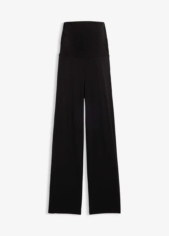 2-in-1 Jerseyhose für die Schwangerschaft und danach mit umklappbarem Bund in schwarz von vorne - bonprix