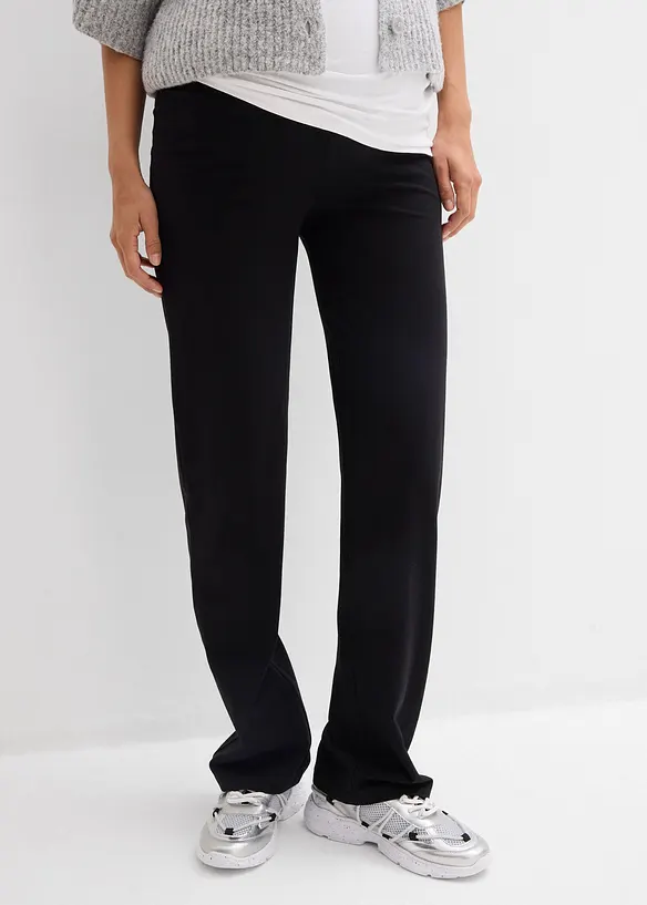 2-in-1 Jerseyhose für die Schwangerschaft und danach mit umklappbarem Bund in schwarz von vorne - bonprix
