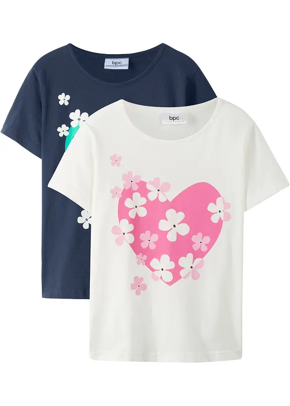 T-Shirt aus reiner Bio-Baumwolle (2er Pack) in weiß von vorne - bonprix