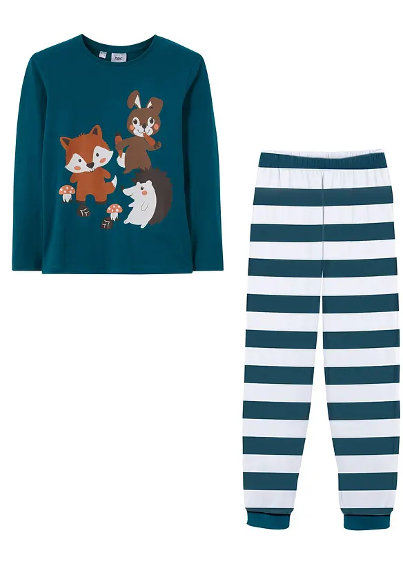 Pyjama aus reiner Bio-Baumwolle (2-tlg. Set) in weiß von vorne - bonprix