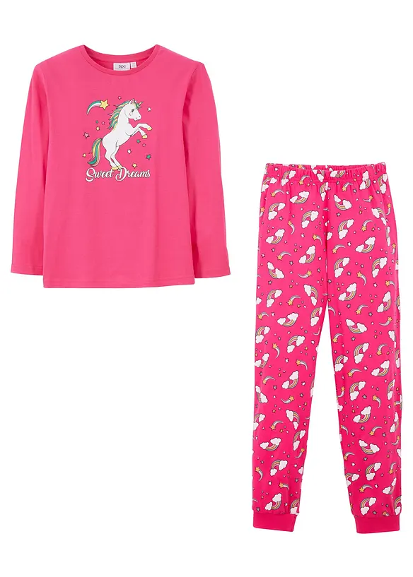 Pyjama aus reiner Bio-Baumwolle (2-tlg. Set) in pink von vorne - bonprix