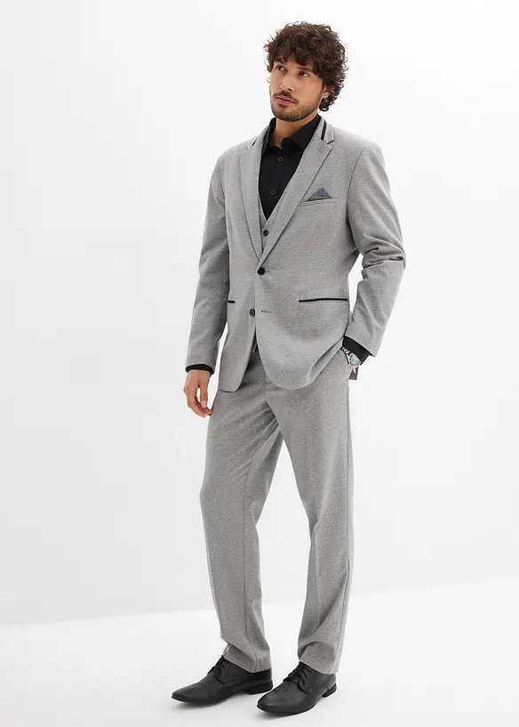 Anzug mit Weste in Regular Fit (3-tlg.Set) in grau von vorne (Totalaufnahme) - bonprix