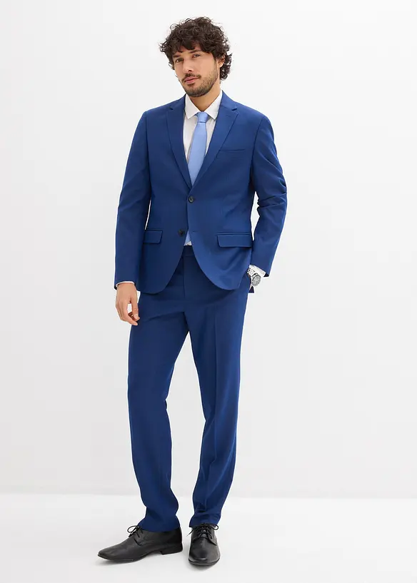 Anzug mit Krawatte in Slim Fit (3-tlg.Set) in blau von vorne (Totalaufnahme) - bonprix