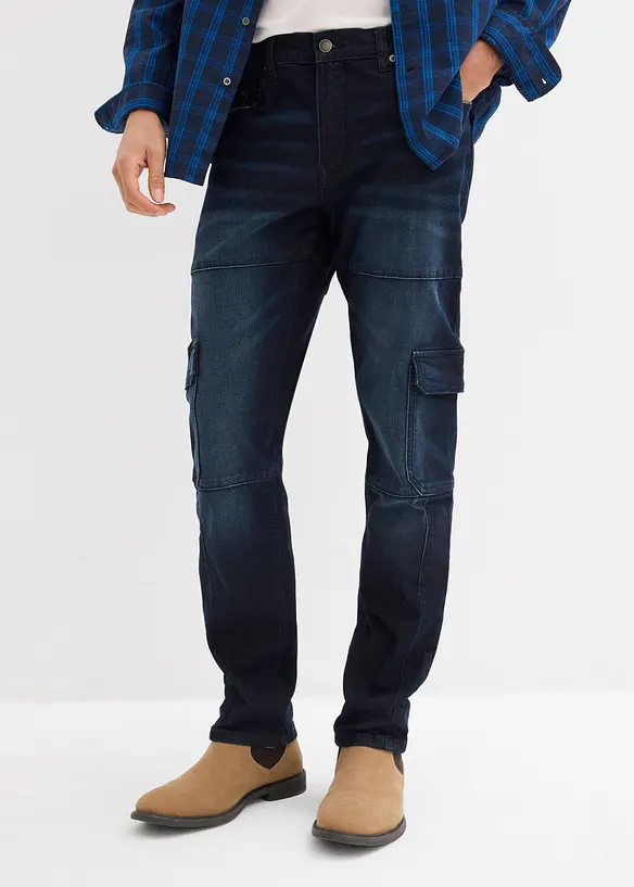 Slim-Fit Cargo-Jeans, Straight in blau von vorne - bonprix