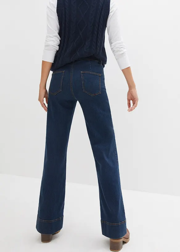 Wide- Leg Jeans Mid Waist, Komfort-Stretch in blau von hinten - bonprix