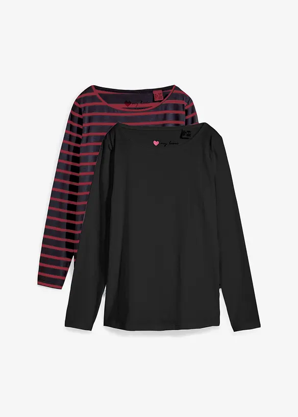 Langarmshirt mit U-Boot-Ausschnitt (2er Pack) in schwarz von vorne - bonprix