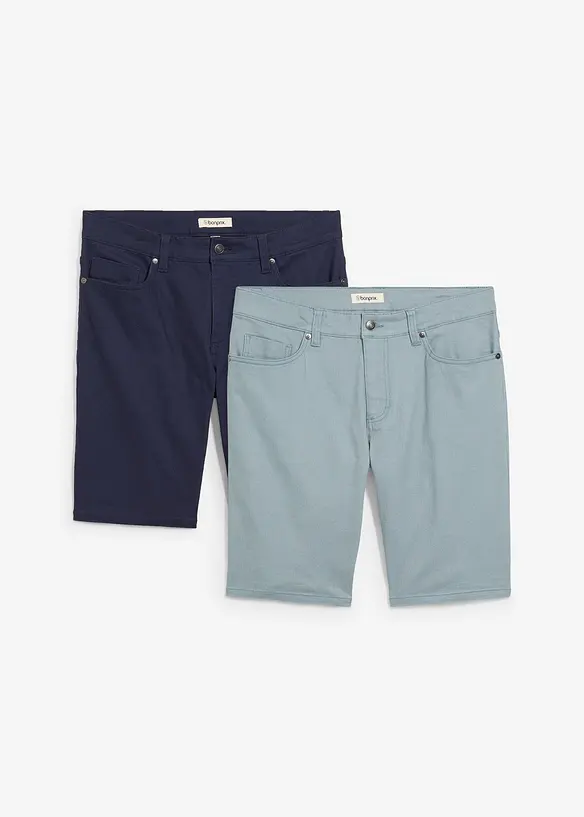 Stretch-Bermuda in Regular-Fit (2er Pack) in blau von vorne - bonprix