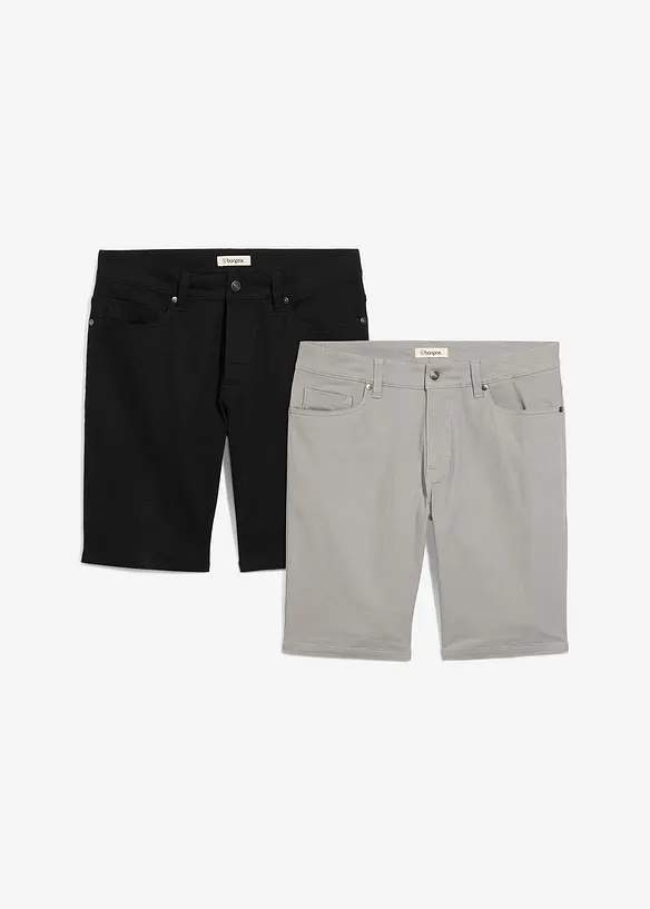 Stretch-Bermuda in Regular-Fit (2er Pack) in schwarz von vorne - bonprix