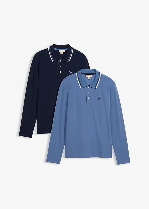Poloshirt aus reiner Bio-Baumwolle (2er Pack) in blau von vorne - bonprix
