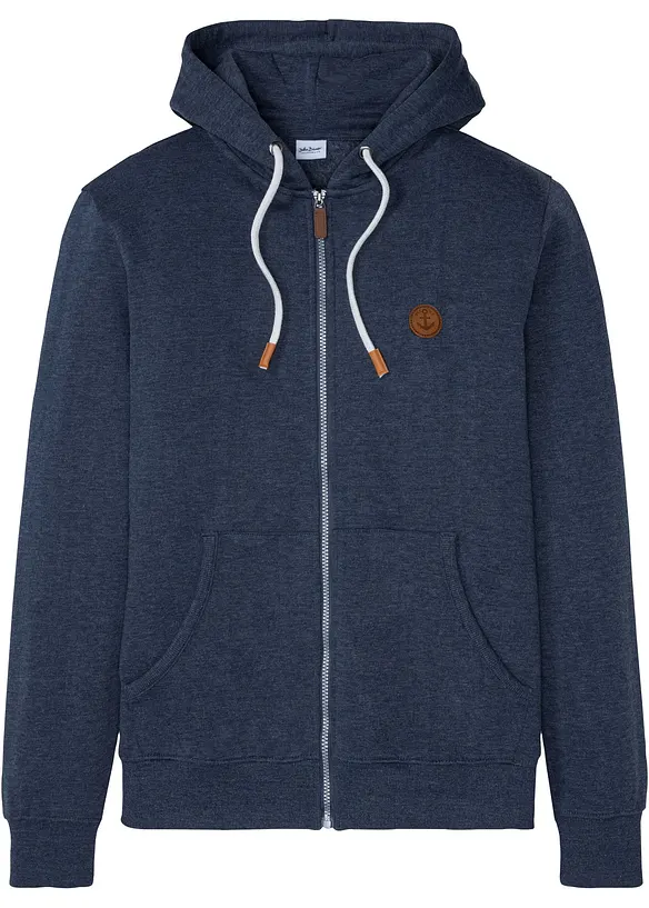 Kapuzen-Sweatjacke mit Lederimitat-Details in blau von vorne - bonprix