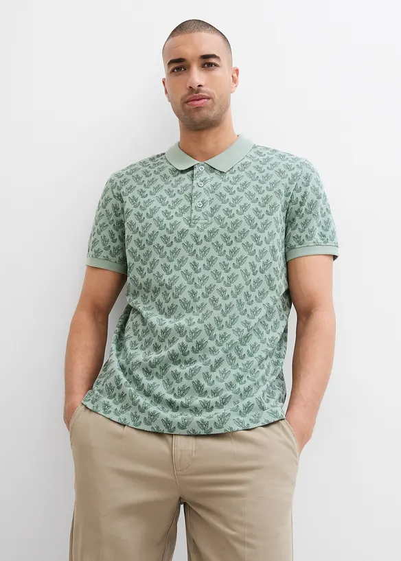 Piqué-Poloshirt aus reiner Bio-Baumwolle in grün von vorne (im Anschnitt) - bonprix