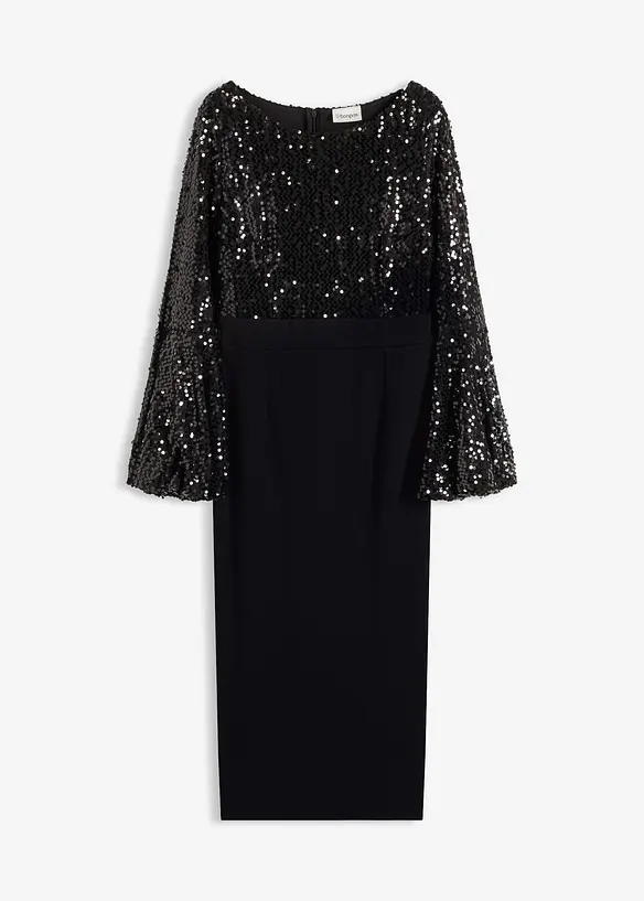 Midikleid mit Pailletten in schwarz von vorne - bonprix Midikleid mit Pailletten in schwarz von vorne - bonprix