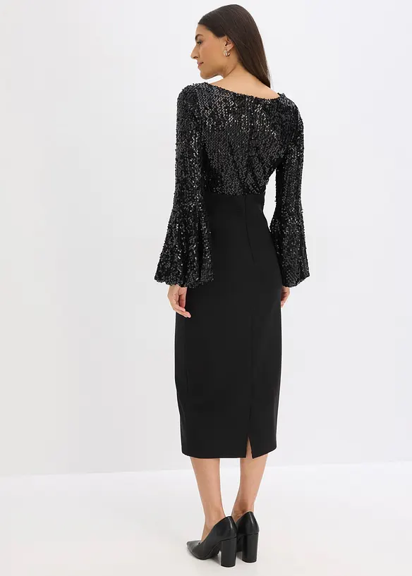 Midikleid mit Pailletten in schwarz von hinten (Totalaufnahme) - bonprix Midikleid mit Pailletten in schwarz von hinten (Totalaufnahme) - bonprix