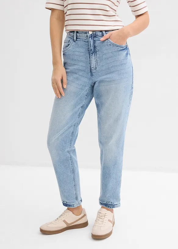 Mom Jeans High Waist, cropped in blau von vorne - bonprix