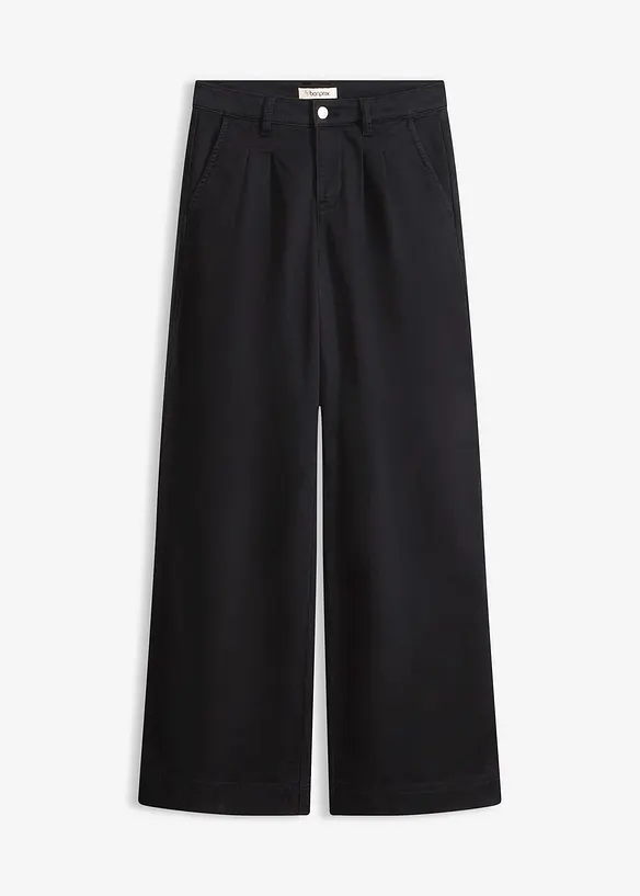 Wide-Leg Bundfalten-Hose mit Bequembund in schwarz von vorne - bonprix Wide-Leg Bundfalten-Hose mit Bequembund in schwarz von vorne - bonprix