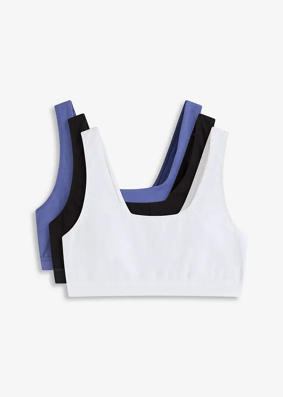 Bustier mit Bio-Baumwolle (3er Pack) in schwarz von vorne - bonprix