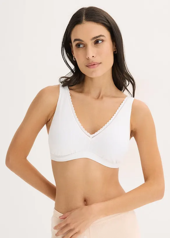 Gepolstertes Bralette ohne Bügel aus Rippe mit Bio-Baumwolle in weiß von vorne (im Anschnitt) - bonprix