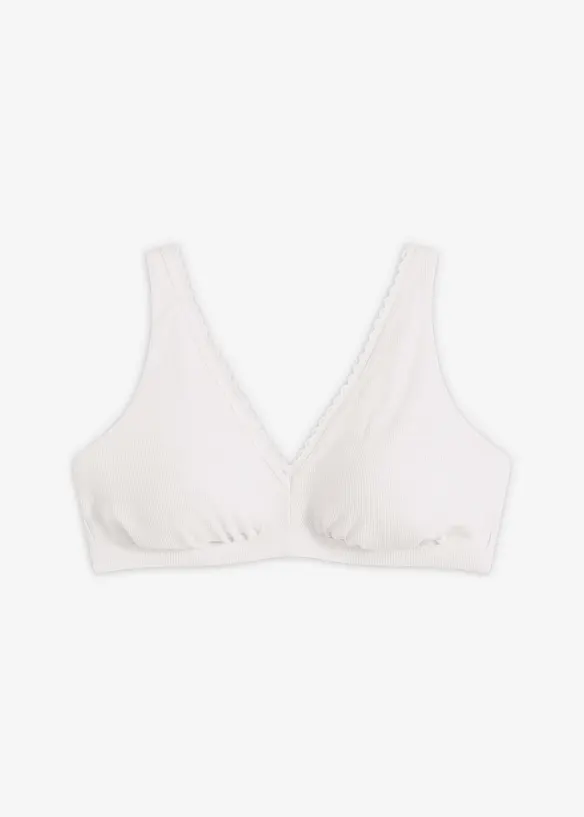 Gepolstertes Bralette ohne Bügel aus Rippe mit Bio-Baumwolle in weiß von vorne - bonprix