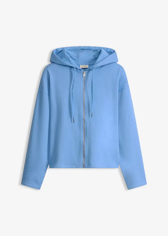Sweatjacke mit reiner Bio-Baumwolle in blau von vorne - bonprix