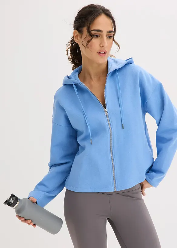 Sweatjacke mit reiner Bio-Baumwolle in blau von vorne (im Anschnitt) - bonprix