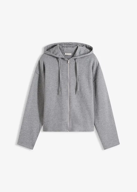 Sweatjacke mit reiner Bio-Baumwolle in grau von vorne - bonprix
