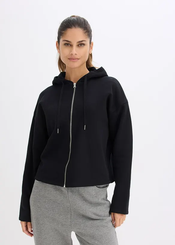 Sweatjacke mit reiner Bio-Baumwolle in schwarz von vorne (im Anschnitt) - bonprix