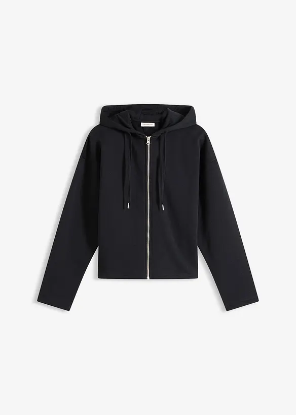 Sweatjacke mit reiner Bio-Baumwolle in schwarz von vorne - bonprix