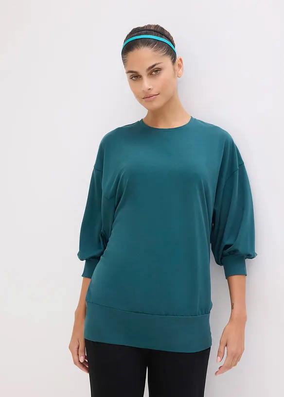 Oversized Sport-Shirt mit ¾ Arm, schnelltrocknend in petrol von vorne (im Anschnitt) - bonprix