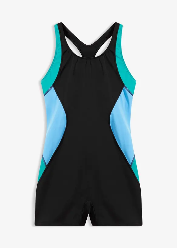 Schnelltrocknender Sport-Badeanzug mit Bein in schwarz von vorne - bonprix