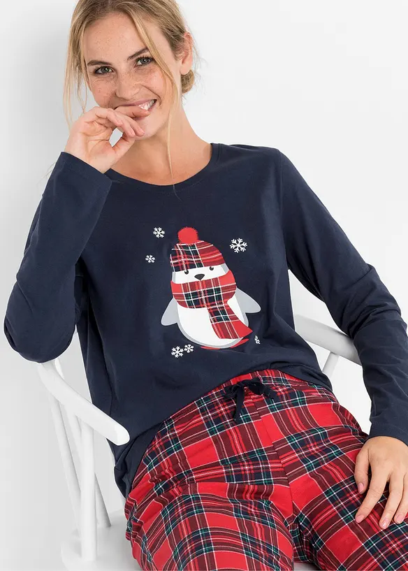 Pyjama aus reiner Bio-Baumwolle in blau (Detailaufnahme) - bonprix