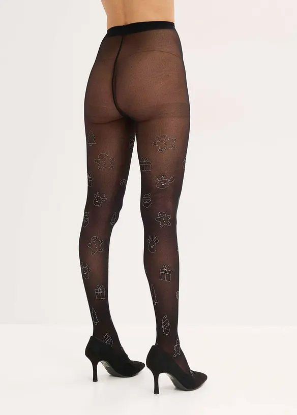 Feinstrumpfhose mit Weihnachtsmotiv 40 DEN in schwarz von hinten - bonprix