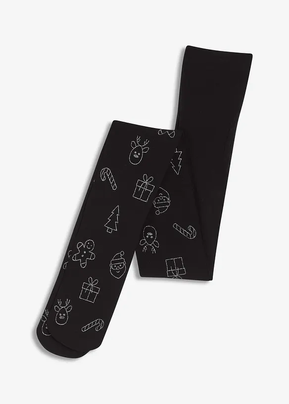 Feinstrumpfhose mit Weihnachtsmotiv 40 DEN in schwarz von vorne - bonprix