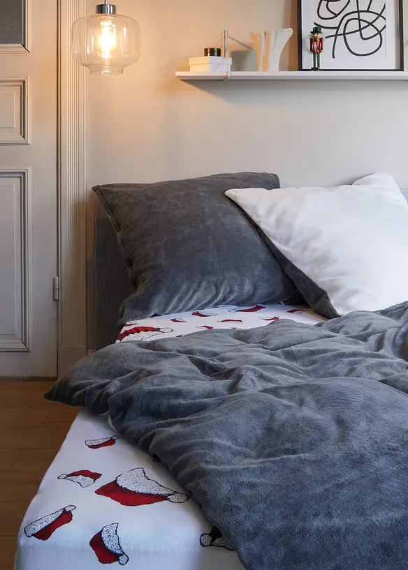 Jersey Spannbettlaken mit Weihnachtsmützen in weiß (Ambiente) - bonprix