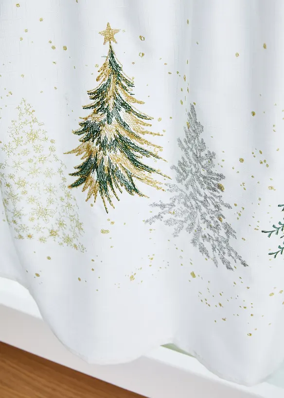 Scheibengardine mit Tannenbaum-Stickerei in weiß (Detailaufnahme) - bonprix