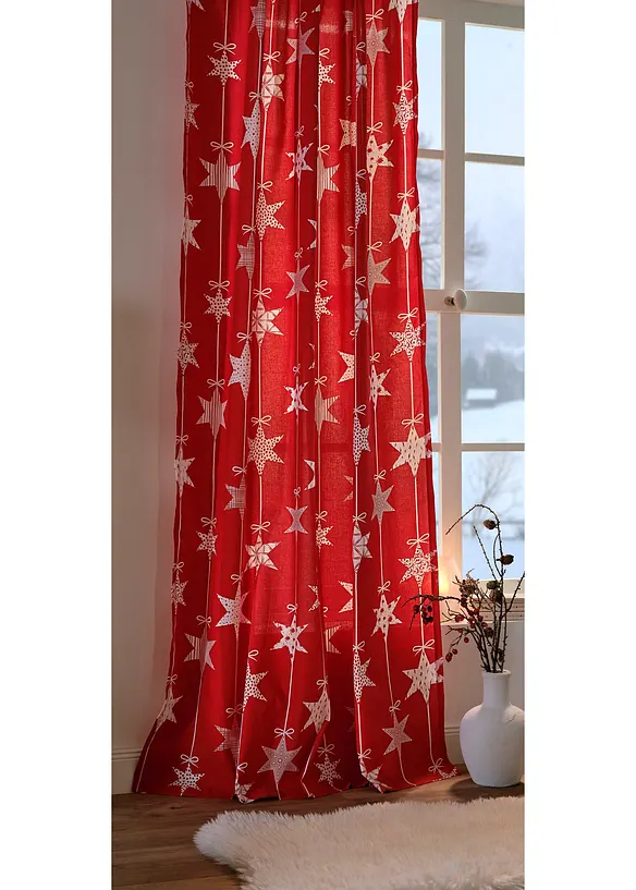 Halbtransparente Vorhang aus recyceltem Polyester mit Raffhalter (1er Pack) in rot - bonprix