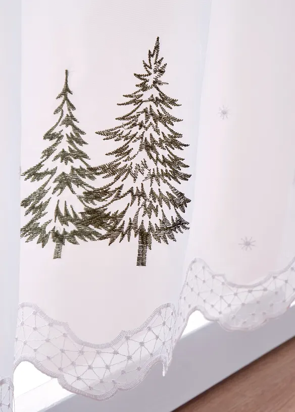 Scheibengardine mit Tannenbaum Stickerei in grün (Detailaufnahme) - bonprix
