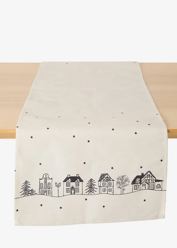 Tischläufer mit Winter Motiv, wasserabweisend in beige von vorne - bonprix