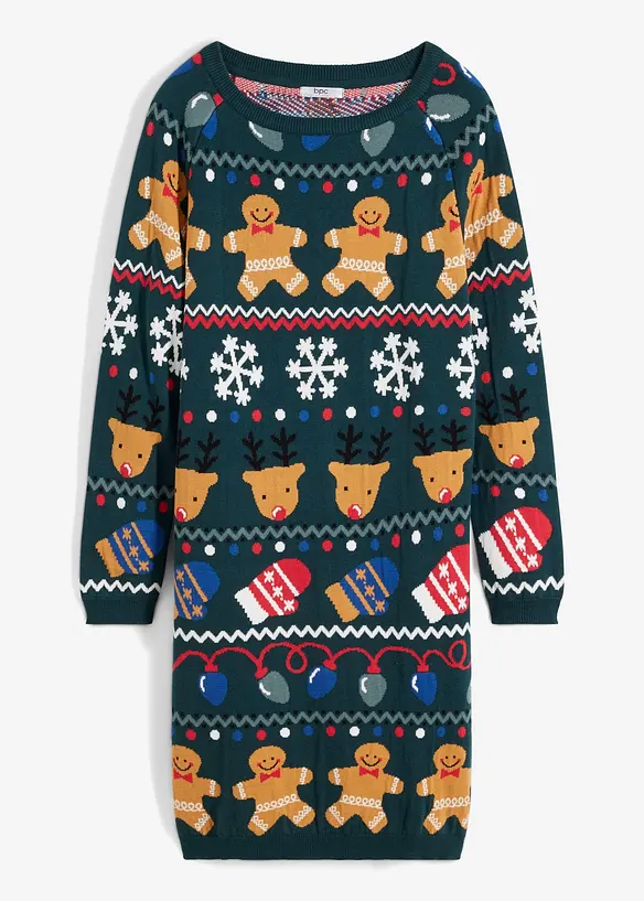 Weihnachts-Strickkleid in grün von vorne - bonprix Weihnachts-Strickkleid in grün von vorne - bonprix