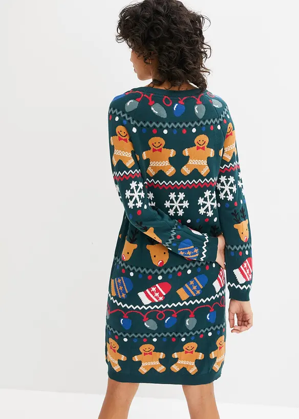 Weihnachts-Strickkleid in grün von hinten (Totalaufnahme) - bonprix Weihnachts-Strickkleid in grün von hinten (Totalaufnahme) - bonprix