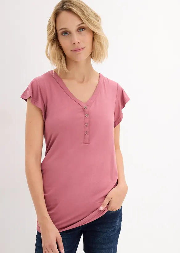 2 in 1 Umstands- und Stillshirt in lila von vorne (im Anschnitt) - bonprix