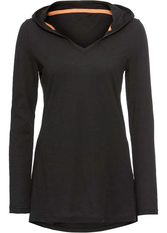 Longshirt mit Kapuze in schwarz von vorne - bonprix