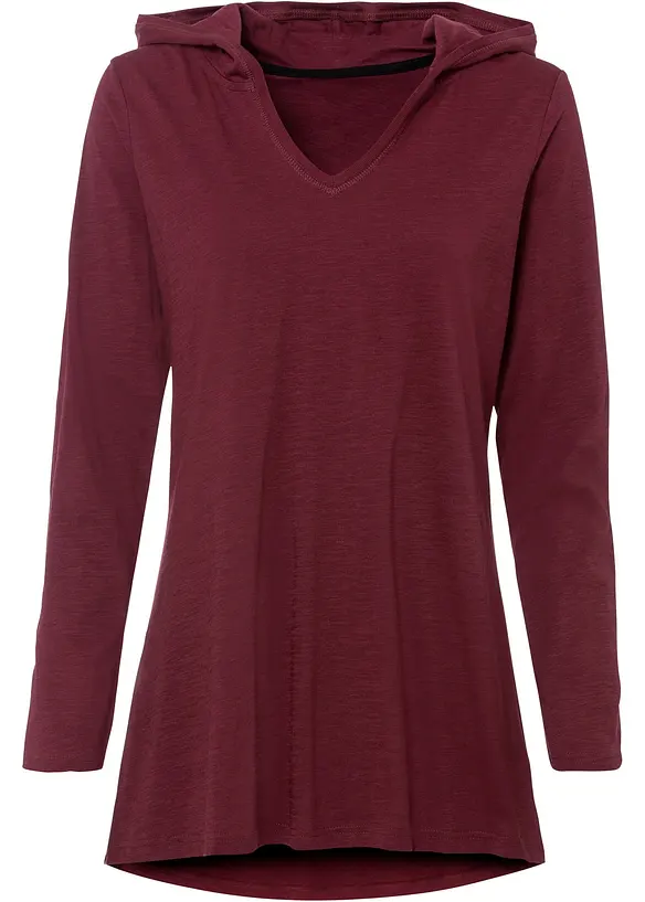Longshirt mit Kapuze in rot von vorne - bonprix